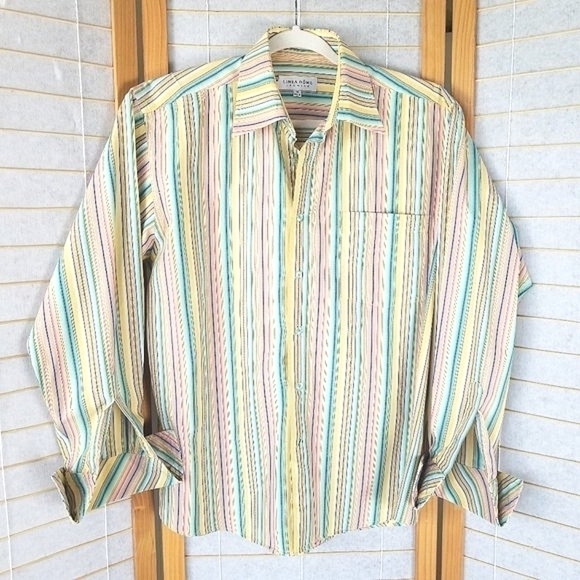 Mens Dress Shirt Size Med 16 Striped French Cuffs Bold Color Linea Dome Chemise - Picture 1 of 6